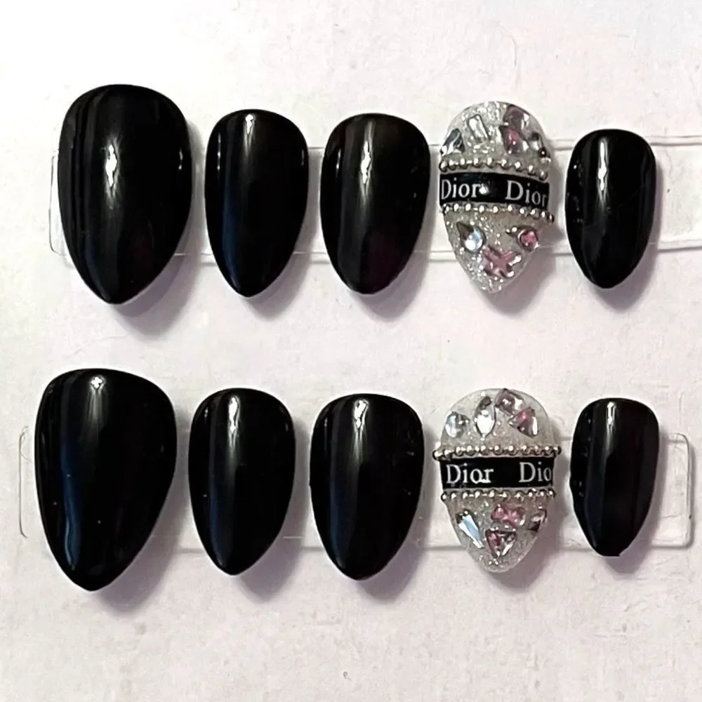 Custom Handmade Reusable Dior Designer Press On Nails Size Large